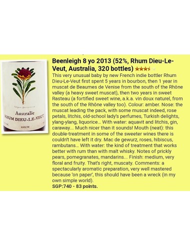 Rhum Dieu-le-Veut Vieux Australie 2013 8 ans 52%