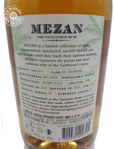 Rhum Mezan Vieux Jamaica Millésime 2010 12 ans 46%