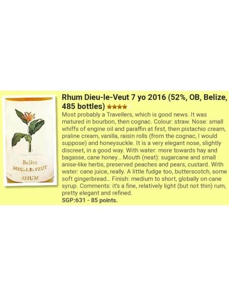Rhum Dieu-le-Veut Vieux Belize 2016 7 ans 52%