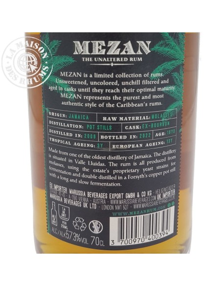 Rhum Mezan Vieux Jamaica Millésime 2006 16 ans 57,3%