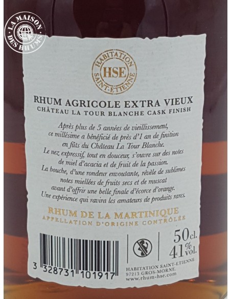 Rhum HSE Vieux Finition Sauternes Château La Tour Blanche Millésime 2016 41% 50cl