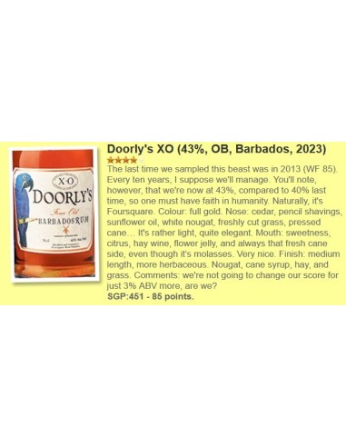 Rhum Doorly's Vieux XO Golden Rum 43%