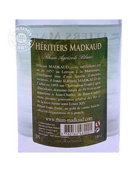 Rhum Héritiers Madkaud Blanc Cuvée Renaissance 50% 100cl