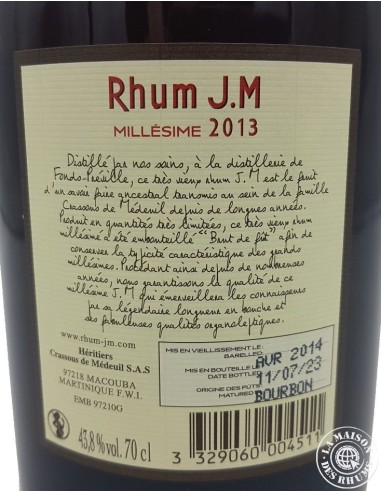 Rhum JM Vieux Millésime 2013 Brut de Fût 43.8%