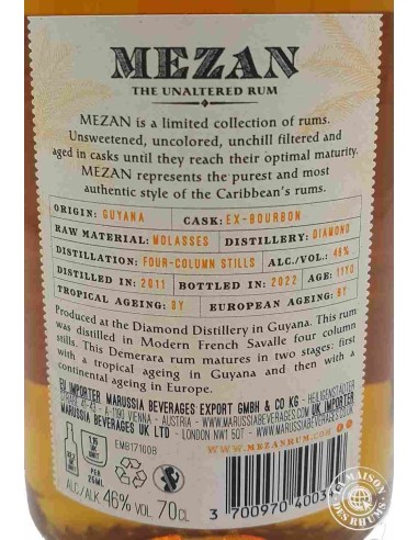 Rhum Mezan Vieux Guyana Millésime 2011 11 ans 46%