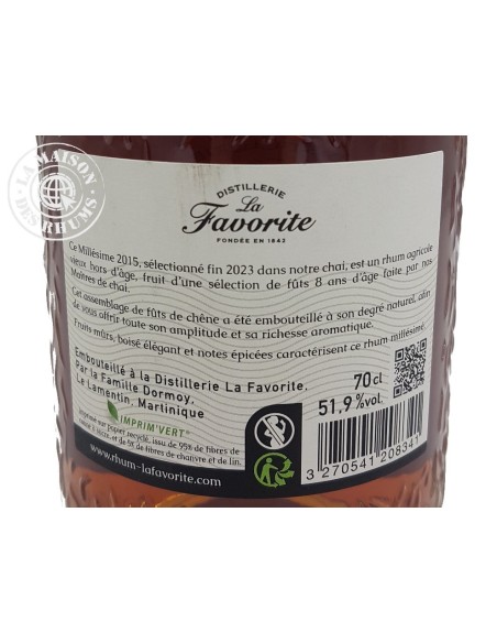 Rhum La Favorite Vieux Millésime 2015 Brut de fûts 51.9%