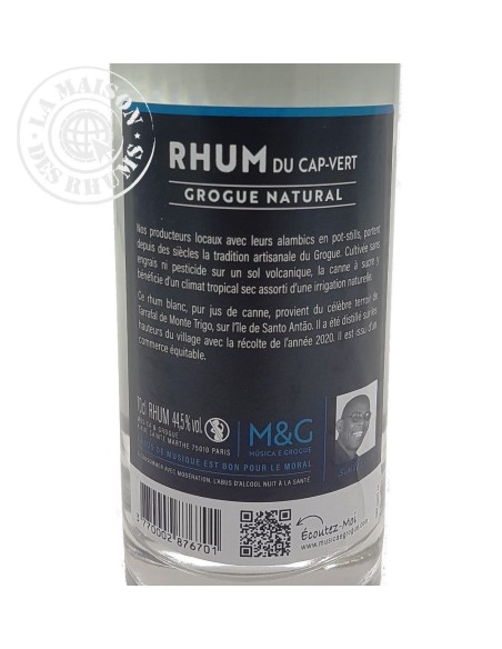 Rhum Grogue M&G Blanc Tarrafal Cabo Verde 44.5%
