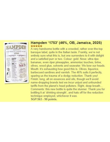 Rhum Hampden Estate Vieux 1753 46%