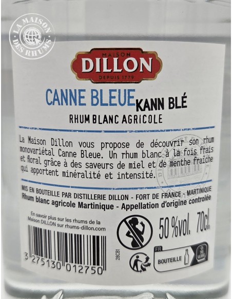 Rhum Dillon Blanc Canne Bleue Kann Blé 50%