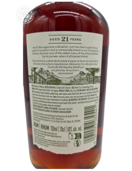 Rhum New Grove Vieux Inception 21 ans Millésime 2004 50%