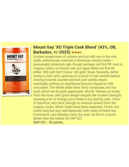 Rhum Mount Gay Vieux XO Triple Cask Blend 43%