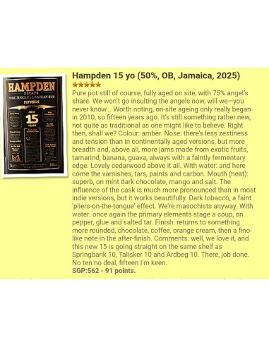 Rhum Hampden Estate Vieux 15 ans Fifteen 50%