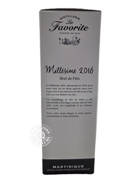 Rhum La Favorite Vieux Hors d'âge Millésime 2016 8 ans Brut de fûts 50.1%