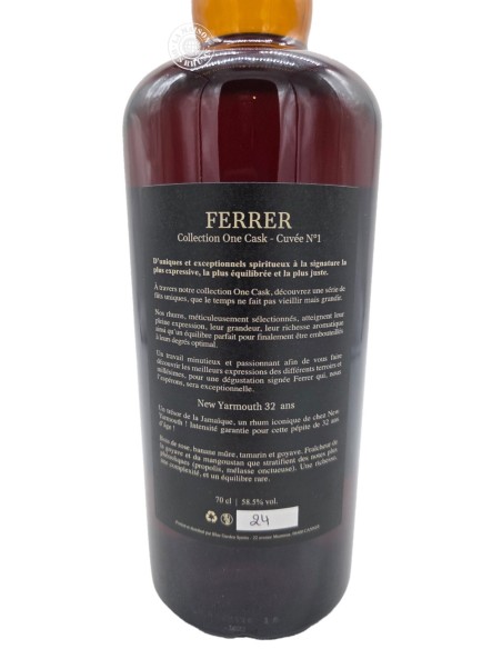 Rhum FERRER  - Collection One Cask - Jamaïque (New Yarmouth) Millésime 1994 32 ans 58.5%